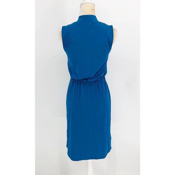 Eileen Fisher Womens Blouson Dress XXS Blue Mock Neck Slit Hem - Picture 5 of 10